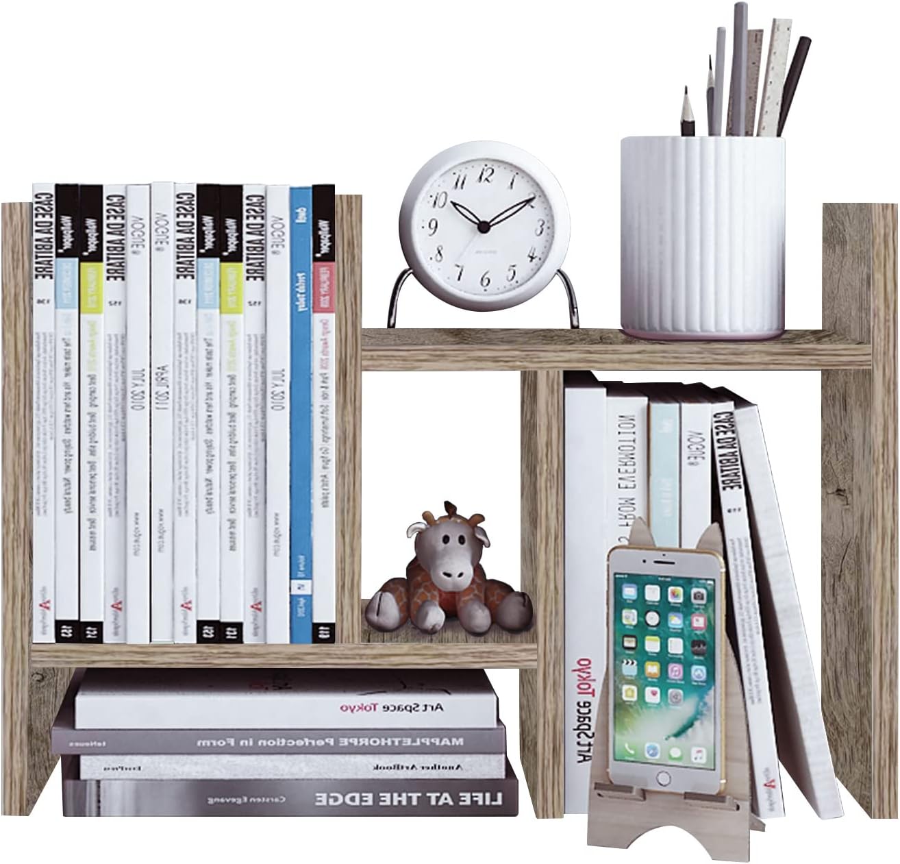 Jerry & Maggie - Desktop Organizer Office Storage Rack Adjustable Wood Display Shelf - Free Style Double H Display - True Natural Stand Shelf - Black - Image 4